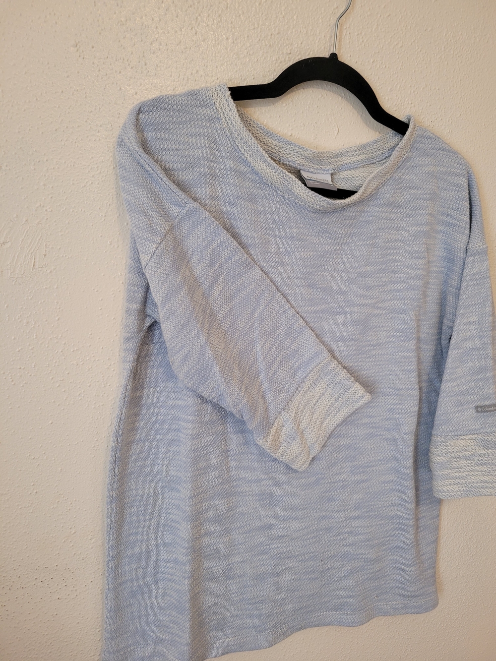 Columbia Women’s Medium Blue White Marled Knit 3/4 Sleeve Pullover Sweater - Picture 5 of 8